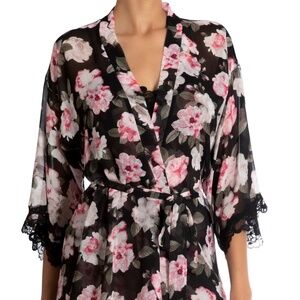 COPY - NEW In Bloom by Jonquil Black Floral Short Chiffon Lace Robe Medium $58